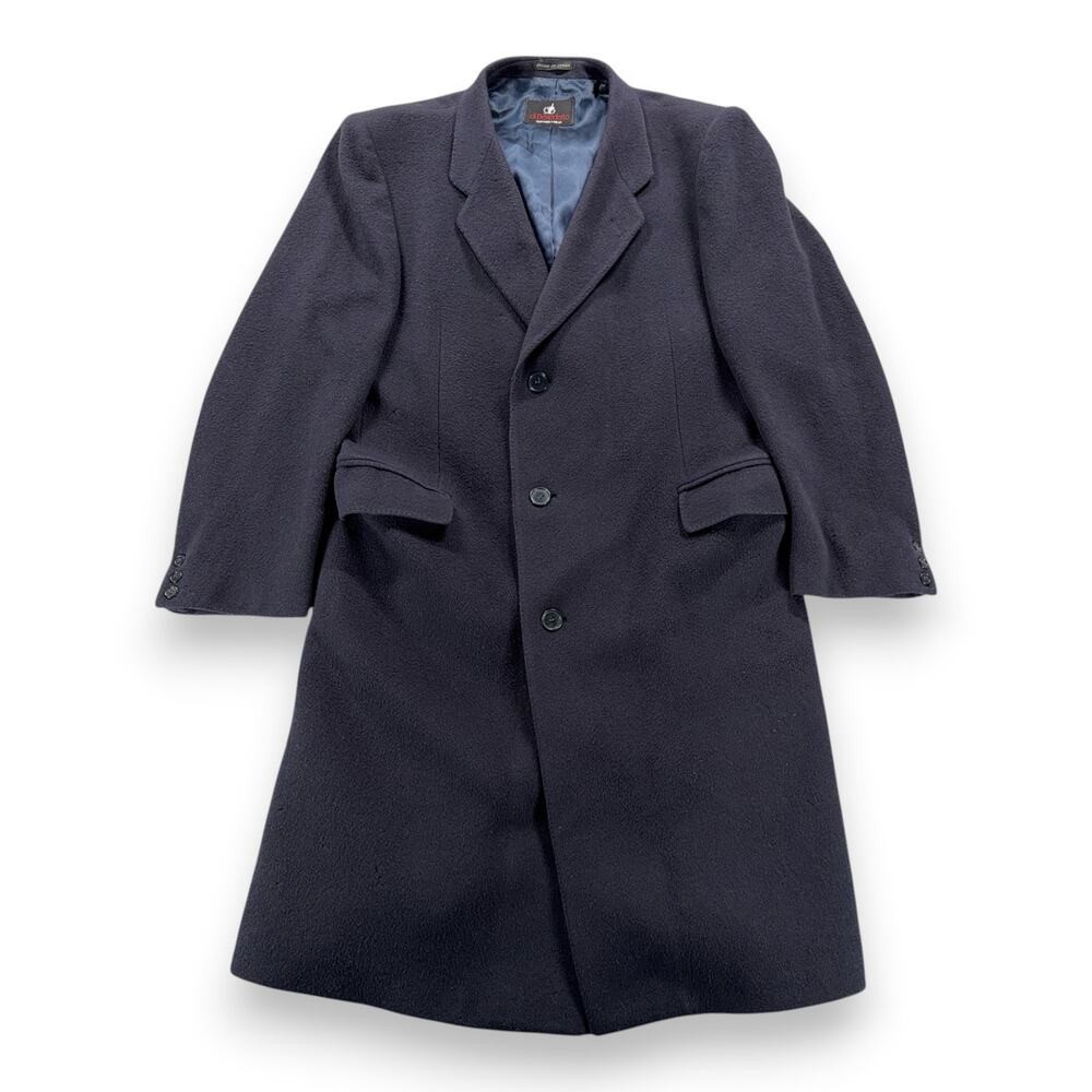 Vintage di Benedetto Coat Adult LARGE Blue Cashmere Wool Satin Long Italy 90s